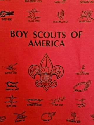 Boy Scouts Of America Neckerchief Bandana Forty Knots Red W Black Print 21 X 21