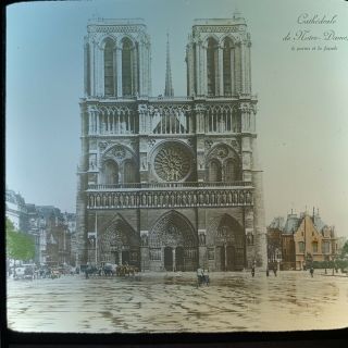 Notre Dame Cathedral And Square Vtg Magic Lantern Glass Slide Photo