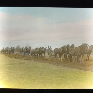 Glass Magic Lantern Photo Slide Cpr Color Plowing With Horses Western Canada