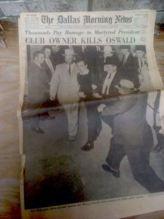 Lee Harvey Oswald Shot Vintage Dallas Morning Newspaper 11/25/63 Jack Ruby JFK 2