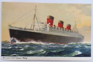 1961 Cunard R.  M.  S.  Queen Mary Postcard B1640 Printed In England Postally