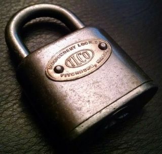 Vintage Antique Ilco Independent Lock Co Padlock Lock Name Badge No Key Usa