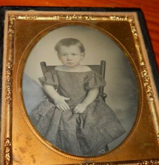 1/6 Plate Ambrotype Of Young Girl (possibly Boy) In Chair Half Case