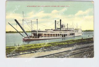 Ppc Postcard Missouri St.  Louis Steamboat On Mississippi River Rail Road Tracks