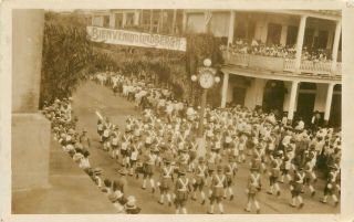 1920s Rppc Postcard Parade In Panama To Welcome Charles Lindbergh,  Calle 11