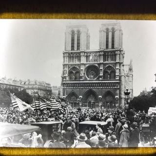 Vtg Magic Lantern Glass Slide Photo 1927 Parade France Indiana American Flags