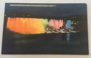 American Falls Illuminated Niagara Falls On/ny Vintage Linen Postcard