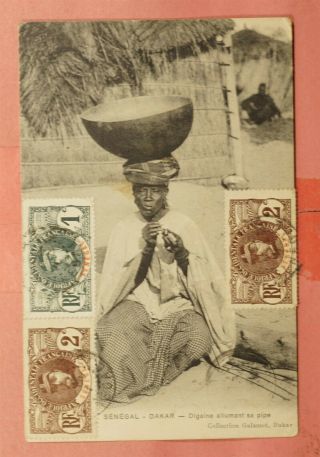 1909 French West Africa Senegal 57 - 8 Dakar Postcard To Usa