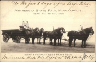 Minnesota State Fair Minneapolis Swift & Co Horse Team 1905 Postcard