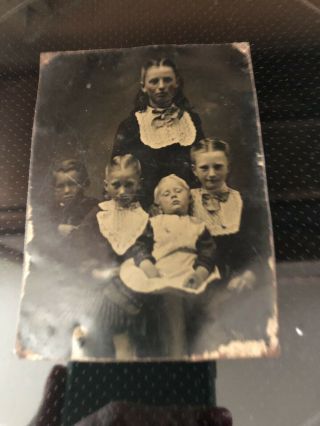 Very Old Antique Small Tintype Tin Photo Of Family