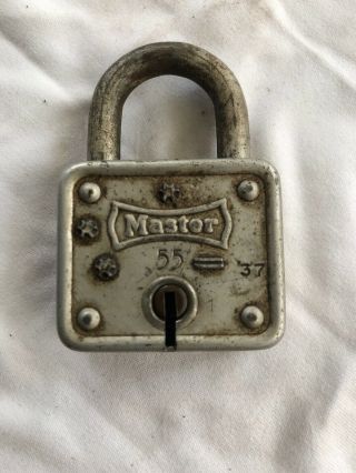 Vintage Antique Old Master Lock Co.  Model Number 55 Padlock With Key (37).