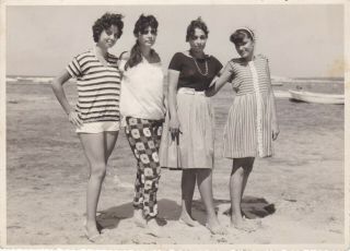 Egypt Old Vintage Photograph.  Cute Girls On The Beach. ,  1960