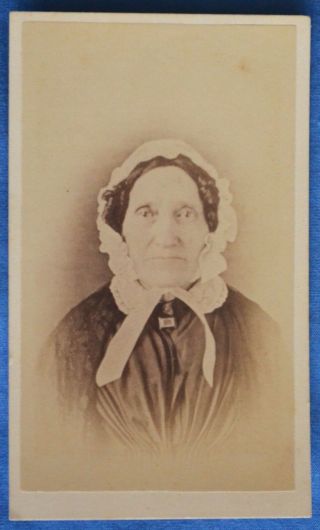 Cdv Photo Old Woman White Bonnet Ward Horseheads Ny York 1860s Backstamp