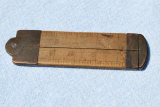 Vintage No.  36 Boxwood & Brass Carpenters ' Folding Rule with Caliper 3
