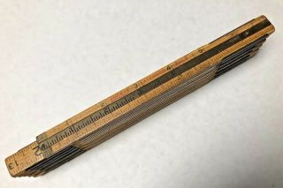 Vintage Lufkin Zig - Zag Red End Extension Rule No.  X56 Brass & Wood Folding Ruler