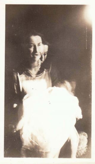 Vintage Photograph Double Exposure Two Faced Woman Holding Blurry Baby 1920s - 30s