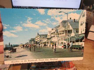 Vintage Old Postcard Maryland Ocean City Boardwalk Dinner Bell Restaurant Bikes