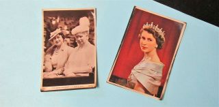 2 Vintage British Post Cards.  Queen Elizabeth I & Ii & Queen Mary.  3.  5 " X 5.  5 ".
