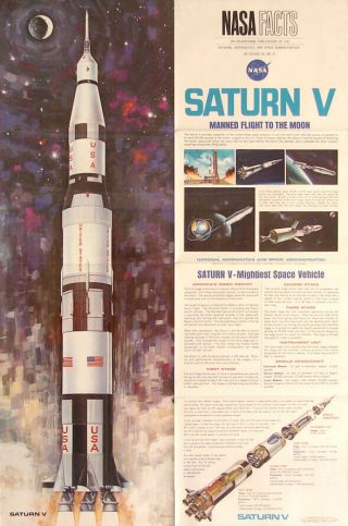 ©1967 Nasa Facts United States Saturn V Apollo Rocket Space Educational Poster