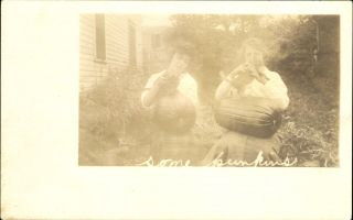 Women With Kittens And Pumpkins Rppc Real Photo Postcard 1910 - 1930