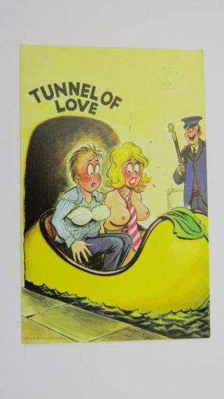 1970s Risque Vintage Comic Postcard Big Boobs Bra Fairground Ride Cross Dressing