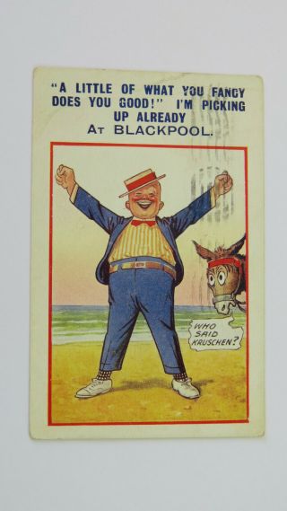 1920s Vintage Comic Postcard Talking Donkey Kruschen Msg Re Trocadero Blackpool