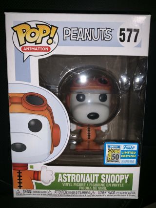Funko Pop Sdcc 2019 Excl Peanuts Astronaut Snoopy Official Sticker In Hand