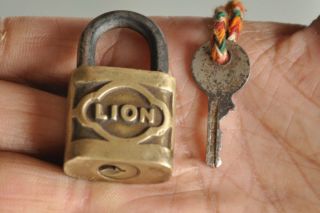Old Brass Handcrafted Small / Penny Lion Brand Padlock,  Rich Patina