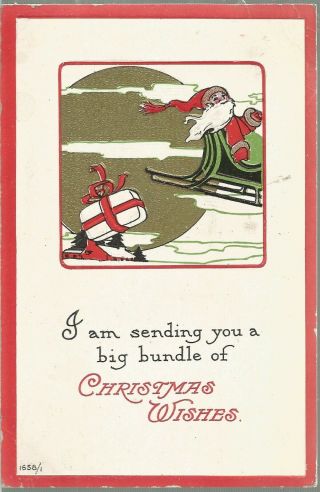 Bergman Postcard 1913 Christmas Wish Santa Claus In The Air W/ Sleigh