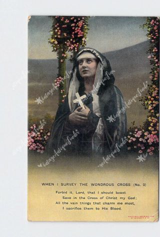 Ppc Postcard Easter Girl Nun Praying Flowers When I Survey The Wondrous Cross