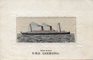 Rms Carmania: Steamship: Woven Silk Postcard
