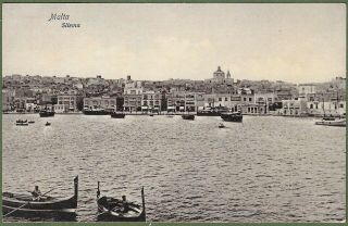 Sliema Harbour,  Malta.  Lovely Vintage Maltese Postcard C1906.