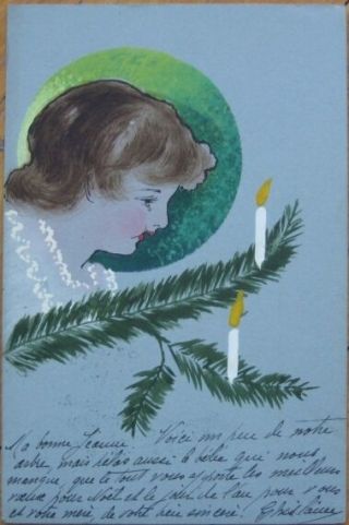 1905 Hand - Painted/original Art Postcard: Christmas Girl