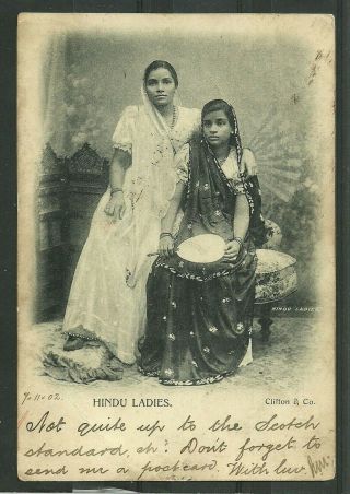 Postcard : India Two Hindu Ladies In Finery,  Pu India To Cardenden Fife,  1902