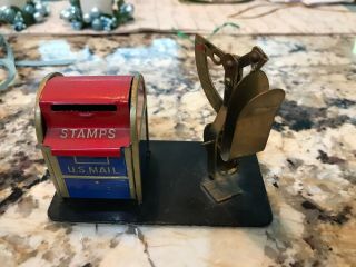 Vtg 1950’s Tin Us Mail Box Stamp Dispenser Holder,  Letter Postage Scale Desktop