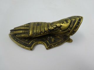 Antique Brass Paper Holder Clip Armor Glove Hand Gold Tone 5.  5 " Victorian