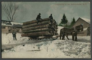Adirondack Mountains Ny: C.  1907 - 10 Postcard Lumbering In The Adirondacks