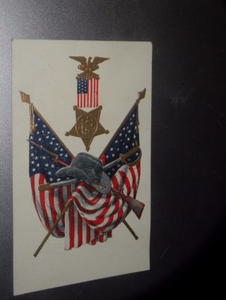 Vintage 1908 U.  S.  Cavalry Postcard Hat Swords Flags Eagle