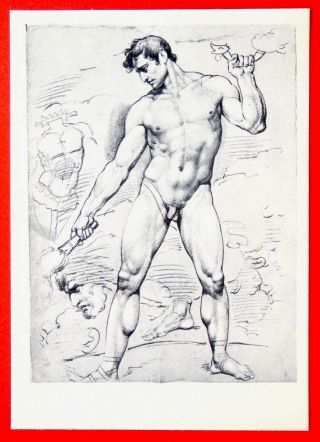 730245 Yegorov Naked Man Standing Nude Male Model Russian Art Vtg Postcard 1957