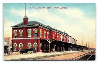 Vintage Postcard Santa Fe Rail Depot Topeka Kansas M1
