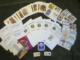 81 Boy Scout Sossi Stamps,  Postcards,  Fdc,  Envelopes,  Folders,  Key Chains,  Patch