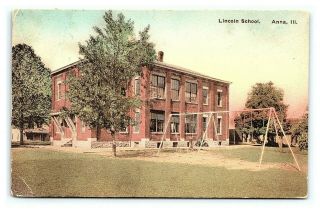 Vintage Postcard Hand Colored Albertype Lincoln School Anna Illinois M1