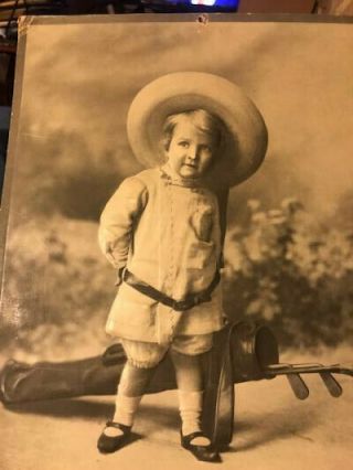 Embossed Vintage Photo - Girl With Golf Bag And Big Hat