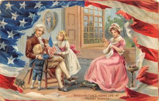 Patriotic George & Martha Washington Custis Children At Home Flag Back Tuck