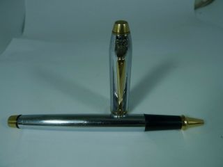 Vintage Cross Townsend Bamboo Rollerball Pen Chrome Body Golden Trim