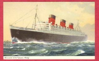 Cunard Lines Rms Queen Mary Luxury Ocean Liner Ship Boat Ny London Postcard