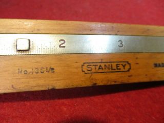 Vintage STANLEY 136 - 1/2 Wood & Brass Rule / Caliper Tool Made in USA 2