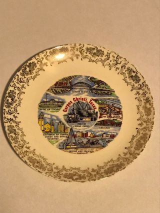 Vintage Corpus Christi Texas Souvenir Plate 9 Inches Gold Gilded