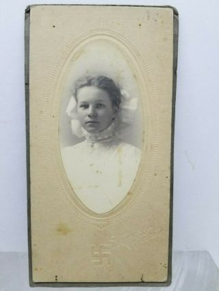 Vintage Pretty Lady B&w Picture With Good Luck Swastika Portrait Photograph