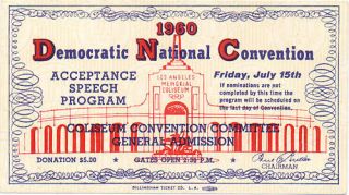 1960 Democratic Convention John F.  Kennedy Acceptance Speech Ticket (4772)